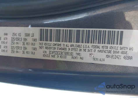 2019 Dodge Journey Gt Awd z USA, uszkodzony, nr VIN 3C4PDDEG3KT695161